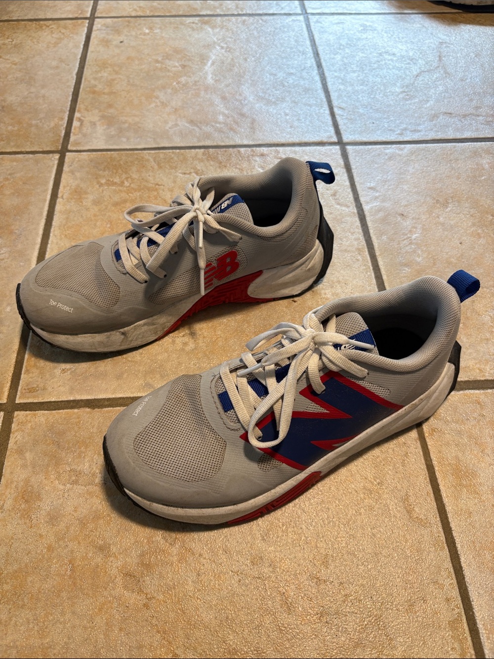 New Balance Kids Gray, Blue and Red Athletic Sneakers